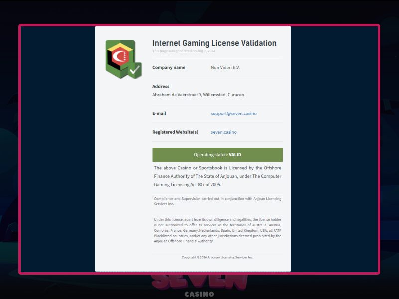 Licencias y disponibilidad de Seven Casino Licencias y disponibilidad de Seven Casino